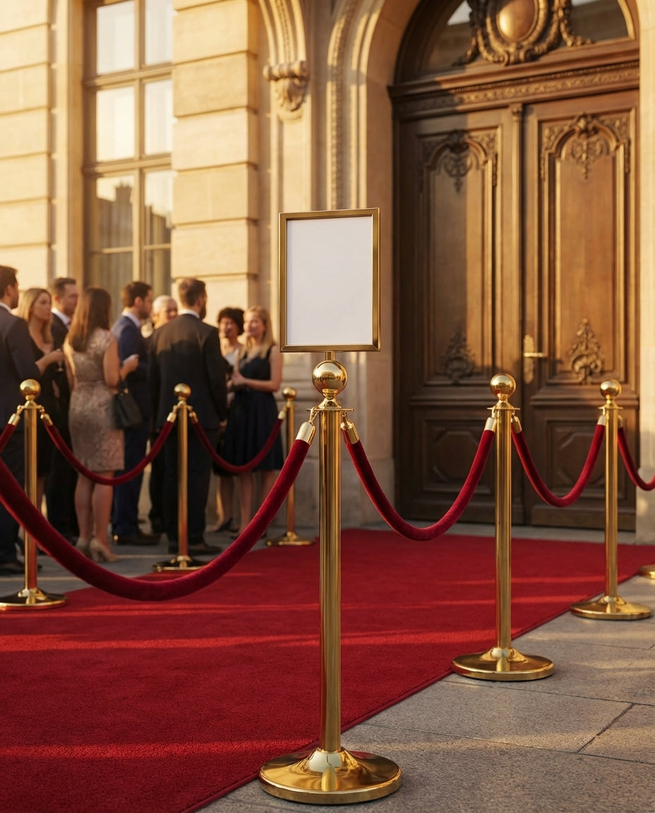 Sign holder for rope stanchions