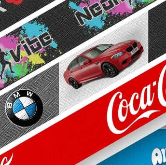 Wall mounted belt barriers with custom prints