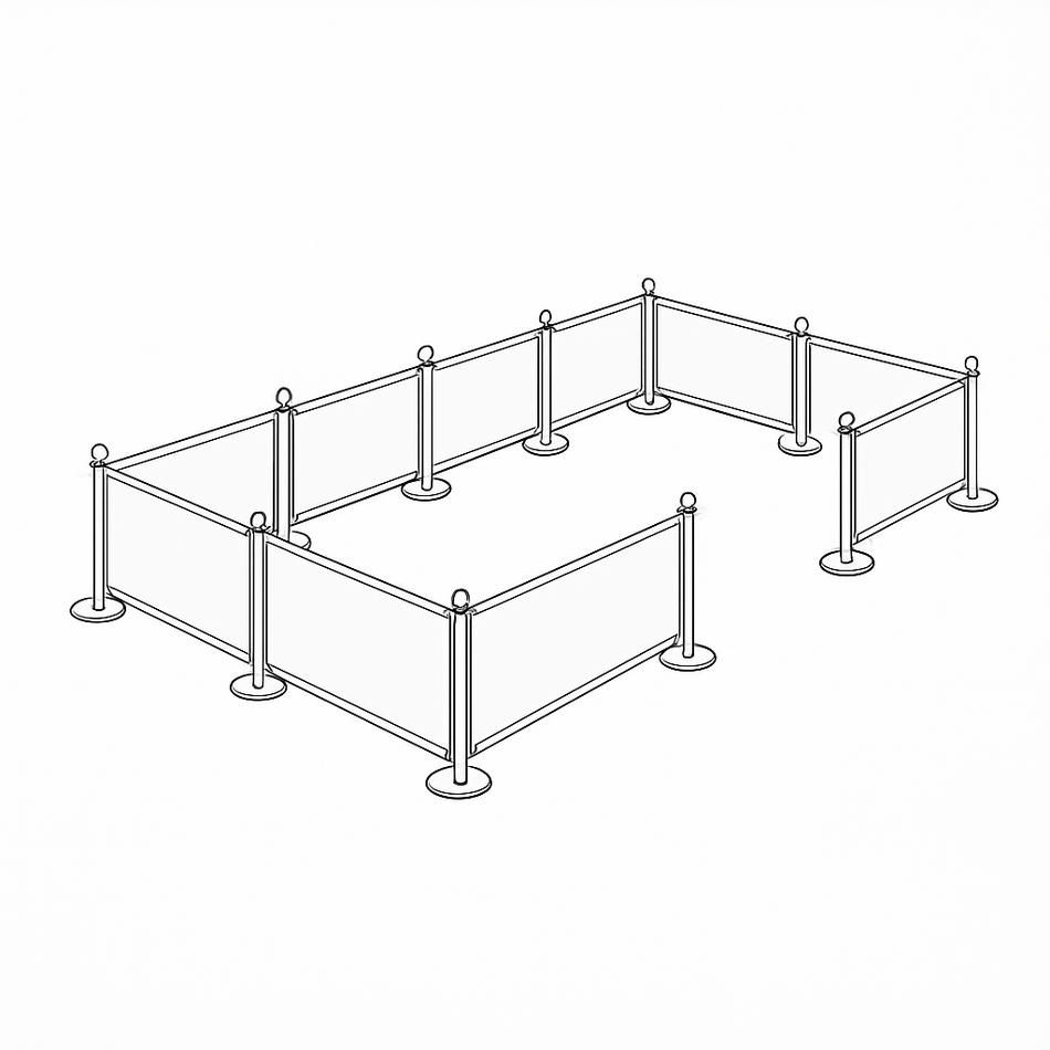 Flexibarrier Pack de barreras de café – configuración de 15 metros con banners personalizados impresos
