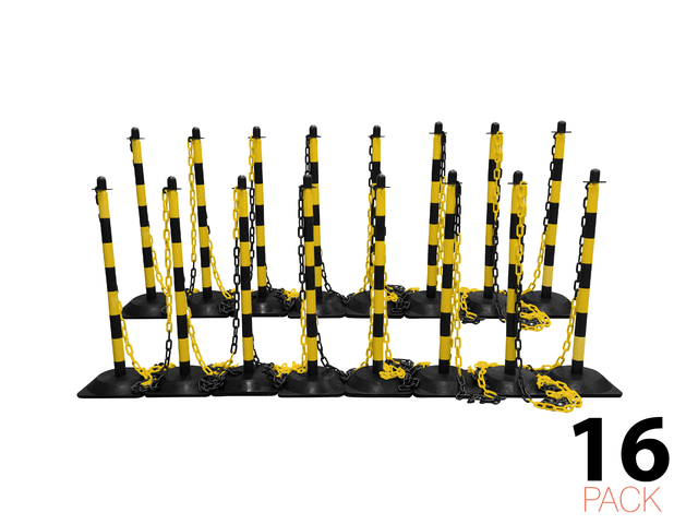 Poste con cadena Kit - Basic -, 16 postes incl. 25m Cadena de plástico (Negro/Amarillo)