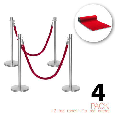 (4 Pack) - Flexibarrier paquete de entrada VIP - Premium - incluyendo postes, cuerdas y alfombra