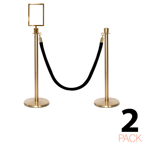 2 Pack - Flexibarrier Set de poste y cuerda - Premium – incl. Portacarteles A4