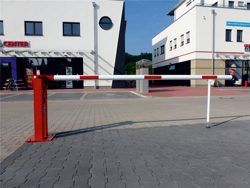 Barrera manual con resorte neumático y soporte de poste articulado