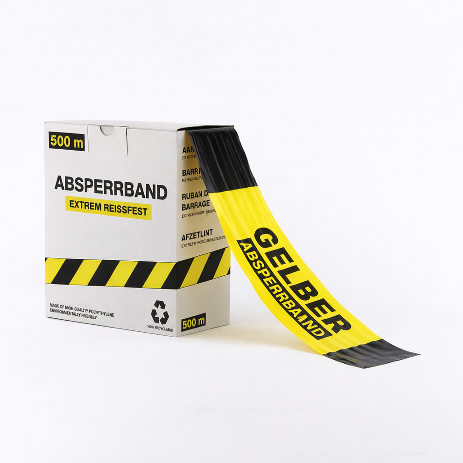 Cinta de balizamiento – Texto impreso personalizado – 500m x 80mm