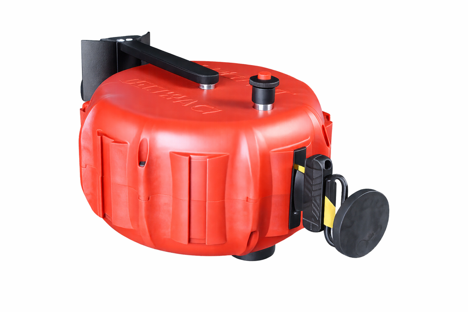 Barrera de cinta con soporte de pared – Beltrac Jettrac (25 m cinta retráctil)