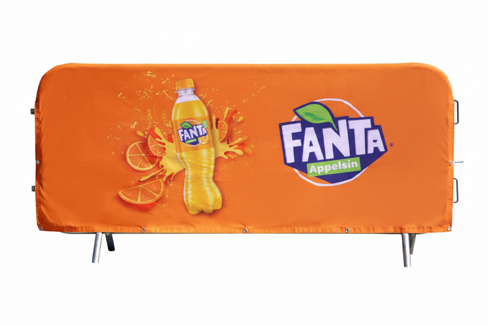 Cubierta para valla de multitud – Textil Premium – Forma contorneada – 250 × 80 cm – Impresión personalizada