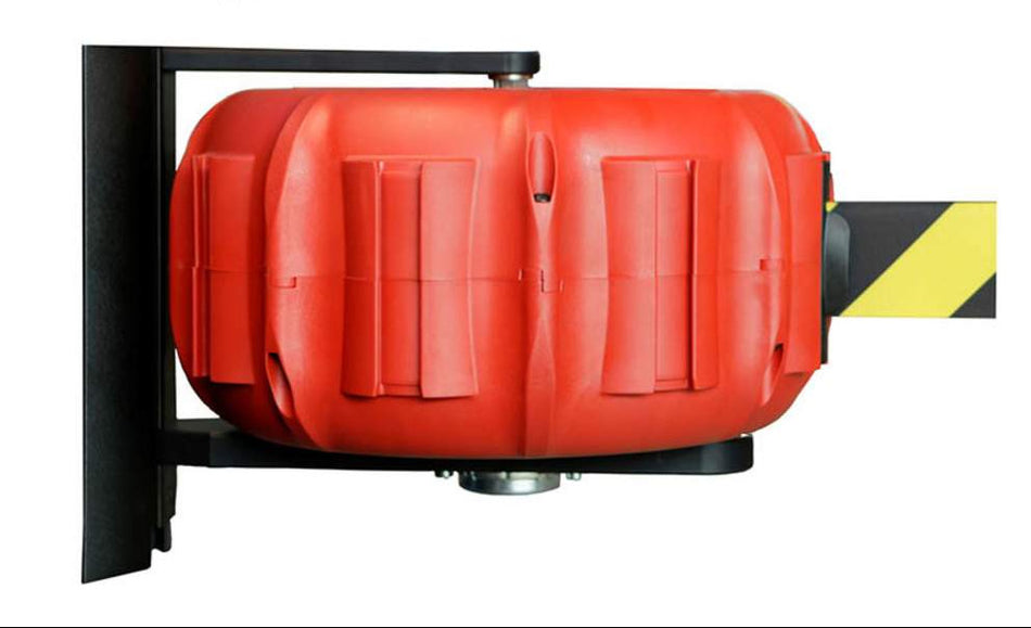 Barrera de cinta con soporte de pared – Beltrac Jettrac (25 m cinta retráctil)