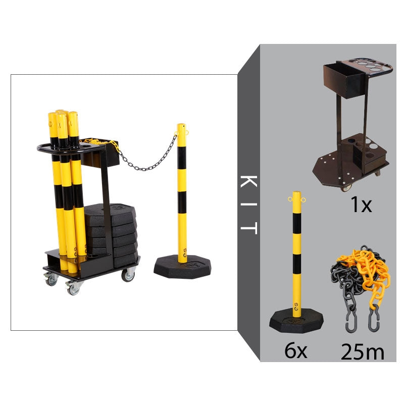 Flexibarrier Poste con cadena Kit con carro (Negro/Amarillo)