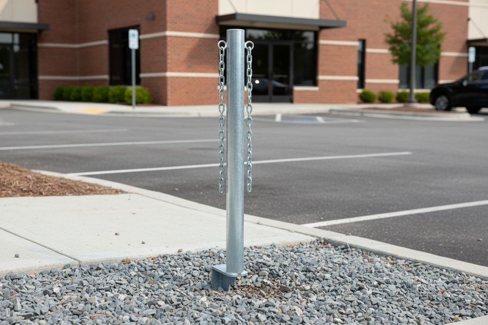 Bolardo de Cadena de acero con pica de suelo – Ø60 mm