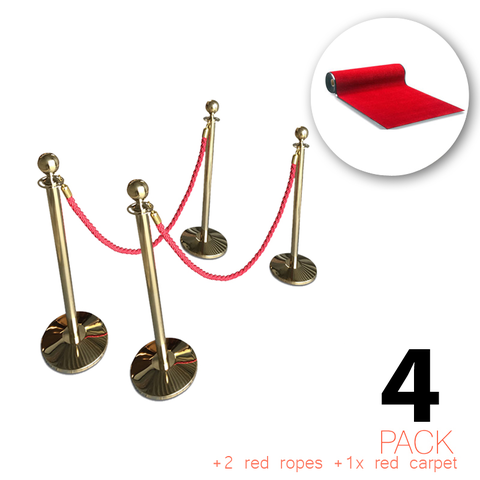 (4 Pack) - paquete de entrada VIP de Flexibarrier que incluye postes, cuerdas y alfombra